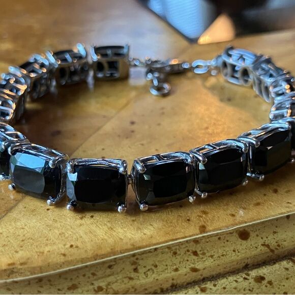 Natural Black Spinel Sterling Silver Tennis Bracelet - Picture 3 of 8